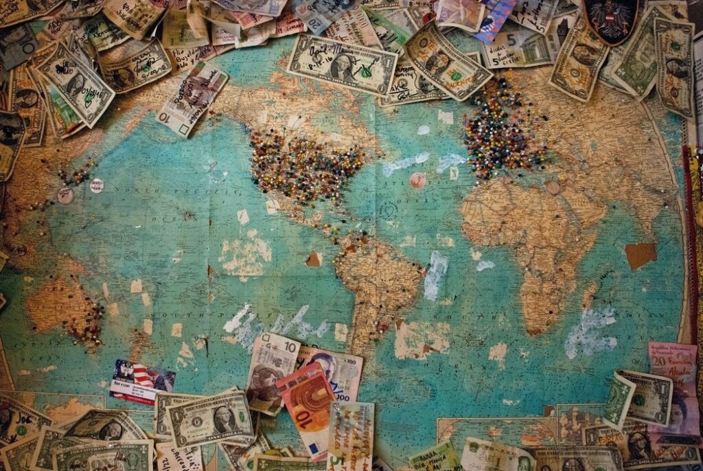 global map with international currency