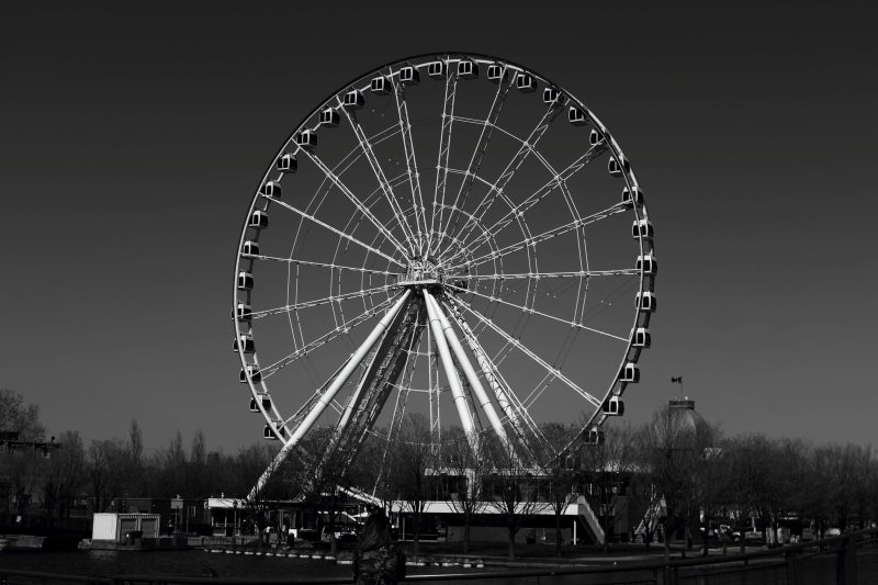 Grayscale Photo of the Grande roue de Montreal