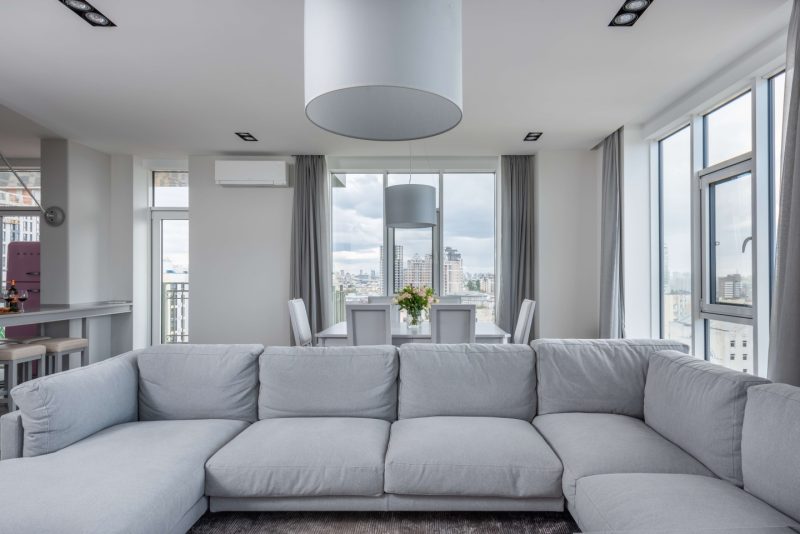 Modern interior of spacious lounge in daytime Modern interior of spacious lounge in daytime