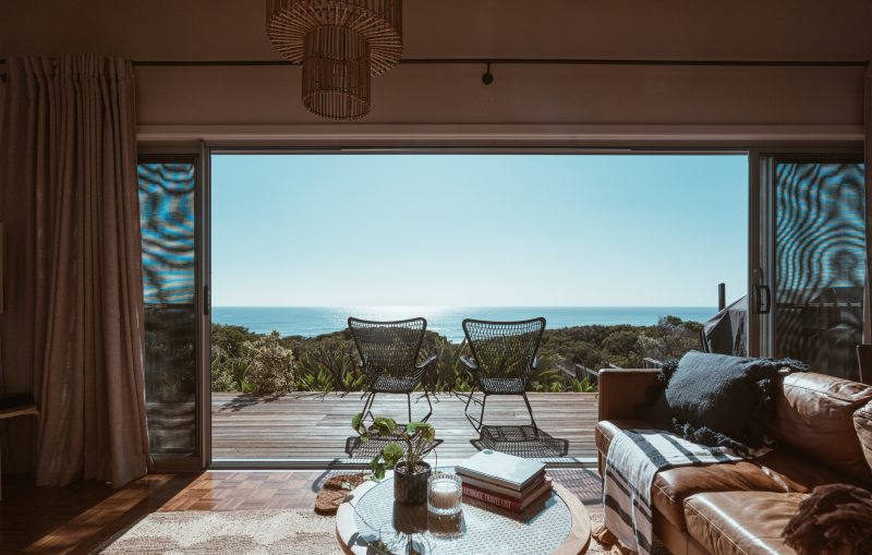 Terrace of modern villa overlooking ocean Terrace of modern villa overlooking ocean