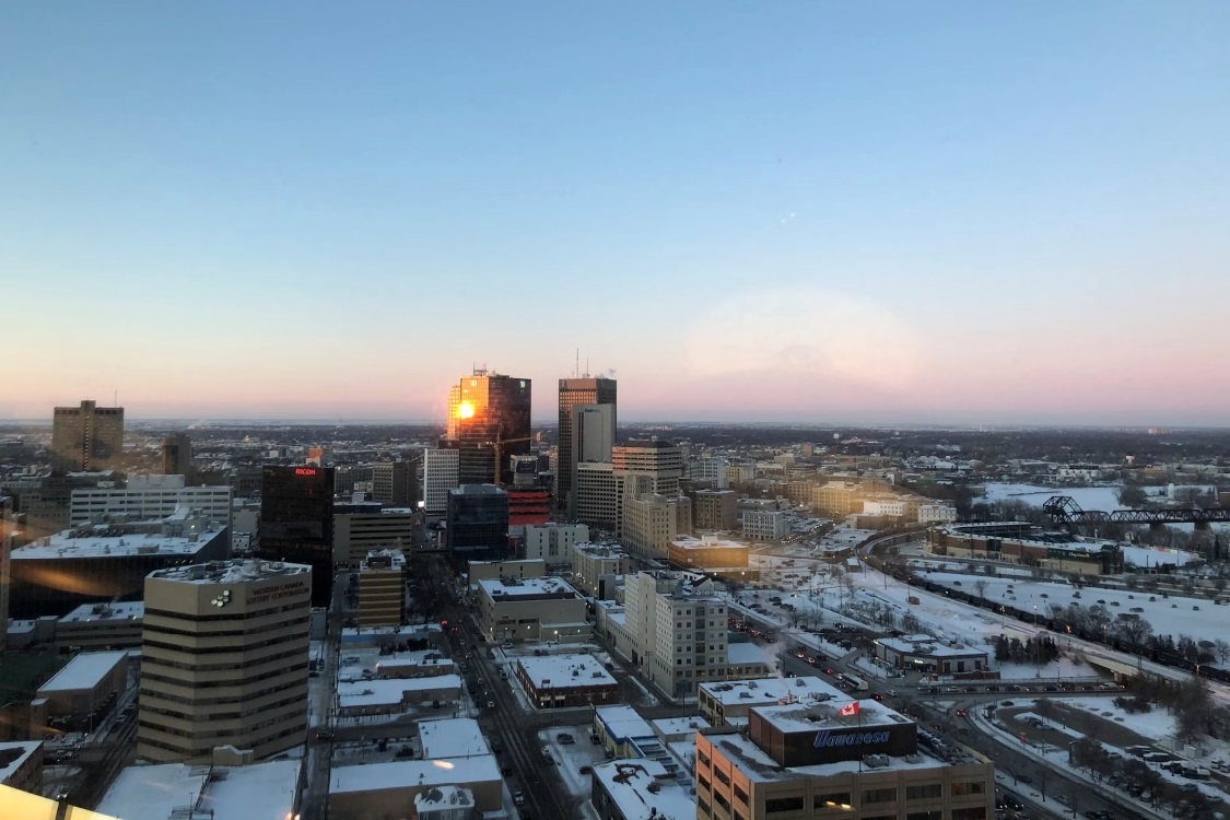 downtown winnipeg during winter sunset