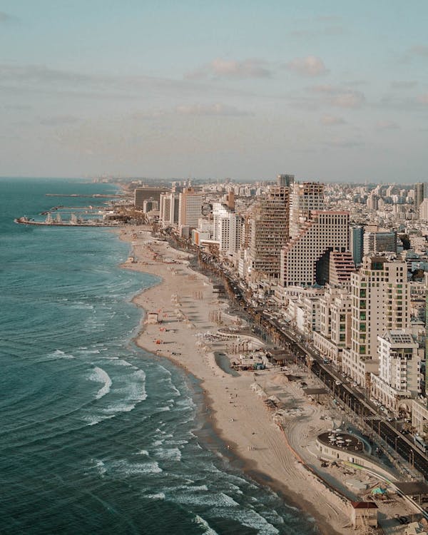 aerial view of boardwalk in Tel Aviv, Israel